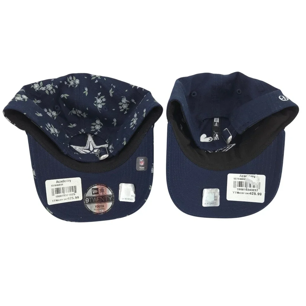 (LOT 2) New Era Dallas Cowboys Hats YOUTH Girl Adjustable Blue Floral Hearts NEW